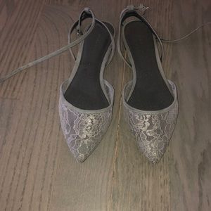 Gray lace fancy flats